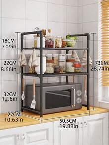 Estantería de almacenamiento de cocina multicapa (1 pieza) - Estantería de almacenamiento para horno microondas, estantería de almacenamiento ajustable con ganchos, estantería de almacenamiento de cocina, estantería de almacenamiento multifuncional, estantería de especias reforzada con barandillas y ganchos, adecuada para el almacenamiento diario en cocinas y apartamentos, y un regalo ideal para días festivos. - Multicolor - Ver 3