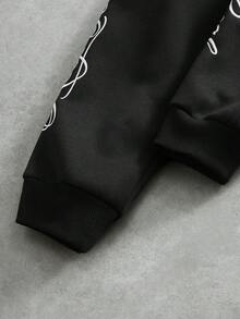 Manfinity Roghcode Men's Zip-Up Letter Pattern Hooded Sweatshirt - Black - View 6