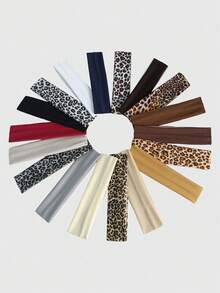 ROMWE Kawaii 18 Buah Bando Wanita Motif Leopard Retro Amerika + Warna Polos, Gaya Jalanan Cocok Sebagai Aksesori Rambut Wanita untuk Penggunaan Sehari-hari dan Olahraga - Cetak macan tutul multi-warna - View 5