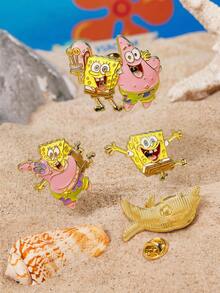 SpongeBob SquarePants | SHEIN 4件組時尚可愛卡通鋅合金胸針別針組，包包吊飾，適合作為禮物、收藏品、紀念品 - 彩色 - 查看 5