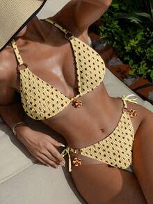 Swim Mod Conjunto de Bikini sin Espalda de Moda y Diseño Artesanal, Nuevo y Muy Vendido en Verano, Conjunto de 2 Piezas para Vacaciones en la Playa - Amarillo - Ver 1