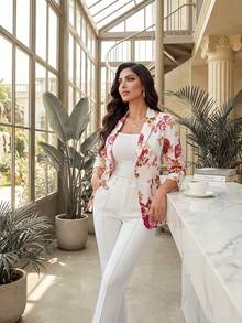Auveirra 2025 Nouvelle veste de tailleur fine pour femmes, convenant à toutes les saisons. Manteau casual d'affaires pour femme. Blazer à imprimé floral pour l'automne/l'hiver - Multicolore - Voir 6