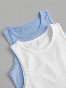 SHEIN Girlism Tween Girl Dozemod 青少女簡約圓領素色休閒背心內衣2件組 - 彩色 - 查看 4