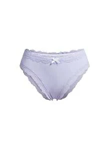 Ocili 5条/包 时尚秋季休闲基础款纯色柔软100%棉蕾丝边低腰女士内裤 - 淡紫色 - 查看 10