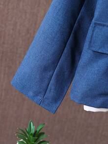 SHEIN Bộ vest 2 món cho bé trai tuổi teen, trang phục quý ông lịch sự cao cấp, thời trang nam tính cho tiệc, công sở, đám cưới, biểu diễn sân khấu và MC, áo blazer dài tay + quần dài, mùa xuân hè thu - Màu xanh hải quân - Xem 8