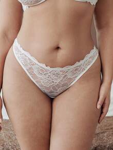 Slumbrini 1 Set Women Plus Size Solid Color Lace Underwire Comfortable Bra Set, Lift - White - View 7