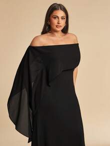 SHEIN BAE Plus Size Women's Black Off-Shoulder Ribbon Long Dress Evening Formal Summer Elegant - Black - View 5
