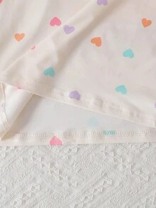 Conjunto de pijama divertido con estampado de corazón y carpincho para niña preadolescente, 2 piezas - Albaricoque - Ver 6