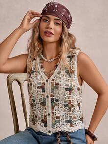 Freevana Top de punto bordado a máquina multicolor talla grande - Multicolor - Ver 6