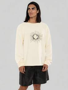FORM&CHAOS T-shirt imprimé à manches longues et coupe ample pour hommes, été - Nude - Voir 4