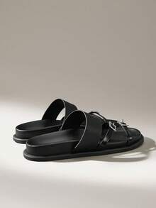 Solecia Women Shoes Women's Fashion Black Comfortable Flat Beach Sandals Women's Flat Sandals Summer - Black - View 4