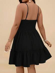 Travachic Plus Size Summer Casual Solid Color Spaghetti Strap Dress - Black - View 2