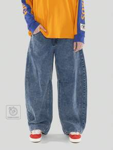 FORM&CHAOS Men's Light Blue Washed Denim Tapered Leg Jeans, Winter Back-To-School Graduation Streetwear - Blue - View 2
