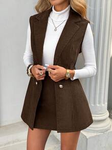 Serisse Women's Fashion Commuter Vest & Shorts 2 Pieces Set - Coffee Brown - View 3