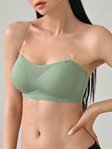 DAZY Detachable Transparent Shoulder Strap Strapless Wire-Free Bra - Green - View 4