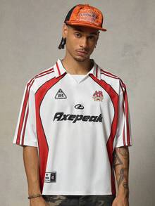 FRESIVO Men's Summer Casual Contrast Color Letter Print Short Sleeve Polo Shirt - White - View 5