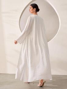 Graceveil Women Summer Elegant Eritrean Polka Dot Open Abaya Kimono Robe, Minimal Soft Style For Daily Walks, Friends Meetups Street Shopping - White - View 2