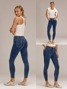 GLOWMODE Jeggings clásicos vaqueros super elásticos Jeanious, con cinco bolsillos para uso diario de yoga - Lavado ligero - Ver 8