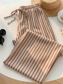 SHEIN EZwear Women's Casual Waist Tie Straight Leg Pants Suitable For Summer - Multicolor - View 6