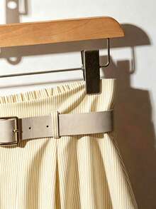 Franclia Rok Midi Lipit Panjang Sedang Bergaris Linen Kasual & Kantor untuk Wanita, Musim Panas / Musim Semi - MultiWarna - View 5