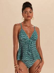 Travachic Women's Textured Lace-Up Sexy Camisole Top And Triangle Bikini Bottom Swimsuit Set Bathing Suit For Women - Multicolor - View 3