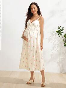SHEIN 孕婦度假休閒細肩帶碎花洋裝 - 白色 - 查看 5