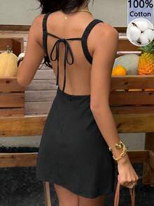 SHEIN EZwear 黑色無袖梭織女裝洋裝 - 黑色 - 查看 2