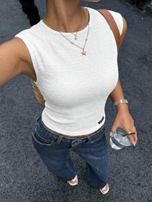 Siren Gaze White Summer New All-Match Versatile Textured Slim Fit Tank Top For Women Suitable For Summer - White - View 4