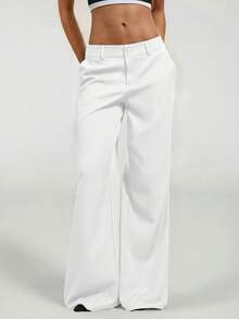 SHEIN PETITE New Style Autumn Winter Low-Waist Casual Personalized Suit Trousers - White - View 8