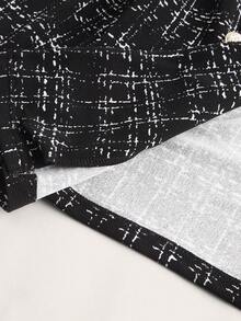 SHEIN Tall CURVE 大尺碼女款金屬扣飾仿粗花呢面料夾克，優雅日常穿搭與商務休閒夾克西裝外套，女款粗花呢西裝外套，秋冬大尺碼女款粗花呢夾克西裝外套 - 黑與白 - 查看 7