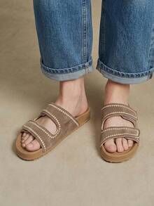 Solecia 百搭刺繡厚底涼鞋，帶扣式鬆垮拖鞋 - 棕色 - 查看 8