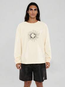 FORM&CHAOS T-shirt imprimé à manches longues et coupe ample pour hommes, été - Nude - Voir 5