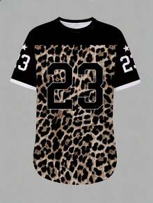 Maweii Leopard Print Digital Pattern Women's Casual Short Sleeve T-Shirt, Fashionable Style, Suitable For Commuting, Sports, Spring/Summer, Date Night Beige - Multicolor - View 2