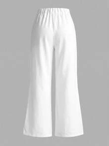SHEIN PETITE CURVE 大尺碼時尚百搭素色長褲 - 白色 - 查看 2