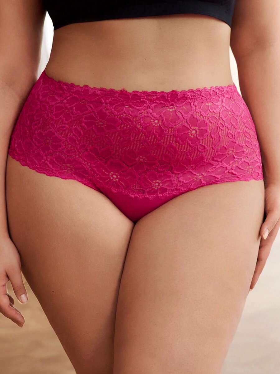 Slumbrini Culottes en dentelle pour grandes tailles, taille haute de contrôle du ventre à motif floral ajouré, sexy et respirant