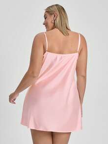 LUVLETTE Plus Size Sweet Romantic Light Pink Satin Nightgown Lace-Trimmed Camisole Sleep Dress Charming Romantic Lounge Wear Sexy Lingerie Slip Dress Pyjama - Pink - View 9