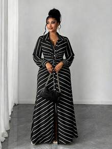 Maweii Plus Size Women's Casual Striped Knit Twist Design Long Sleeve Dress - Multicolor - View 4
