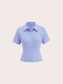 Firerie Women's Striped Back Lace-Up Design Casual Versatile Daily Outing Top - Blue - View 6