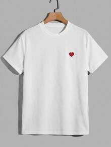 NORVETH Men's Simple Heart Patch Fashion Crew Neck Short Sleeve T-Shirt - White - View 2