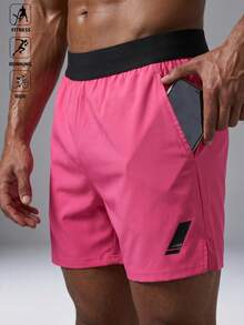 Acti Log Men's Contrast Color Waistband Side Slit Sports Shorts, Gym - Hot Pink - View 1