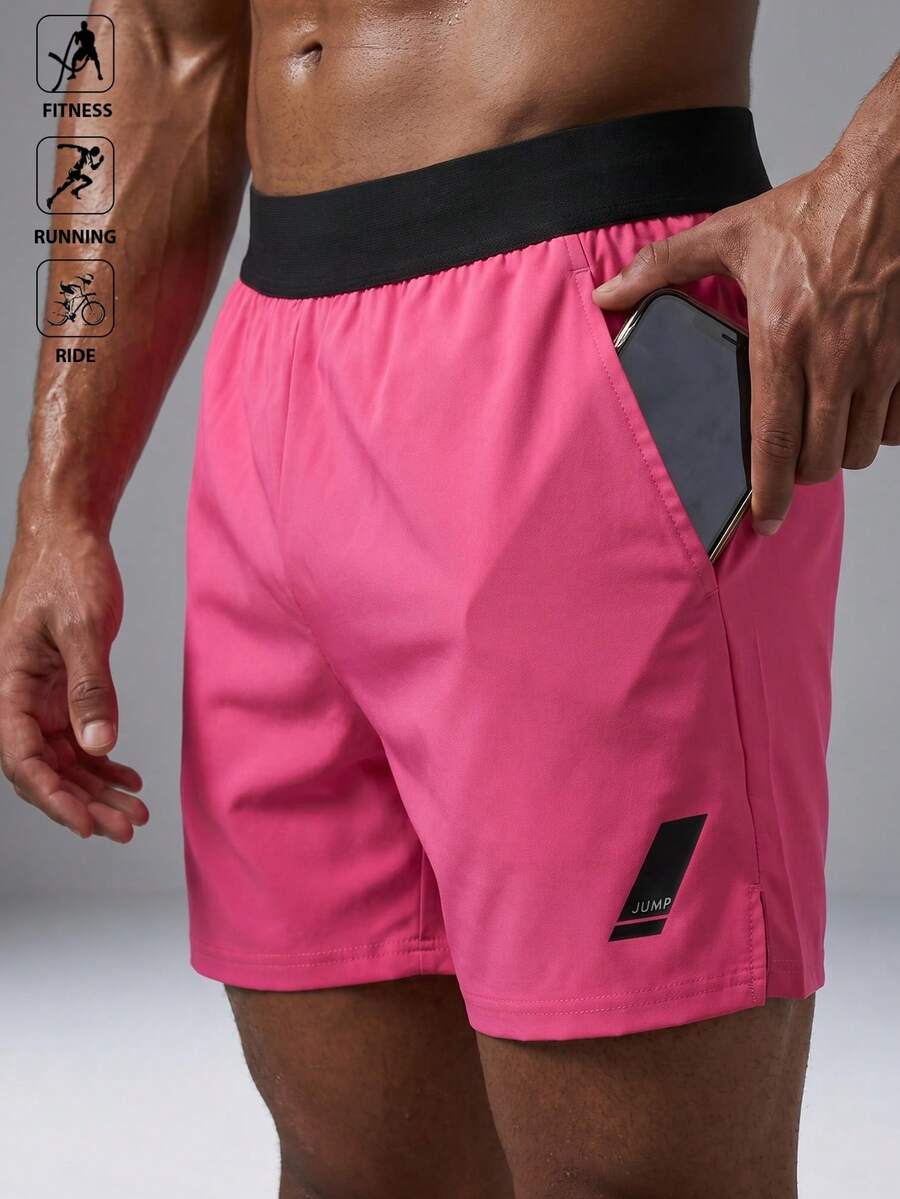 Acti Log Men's Contrast Color Waistband Side Slit Sports Shorts, Gym - Hot Pink - View 1