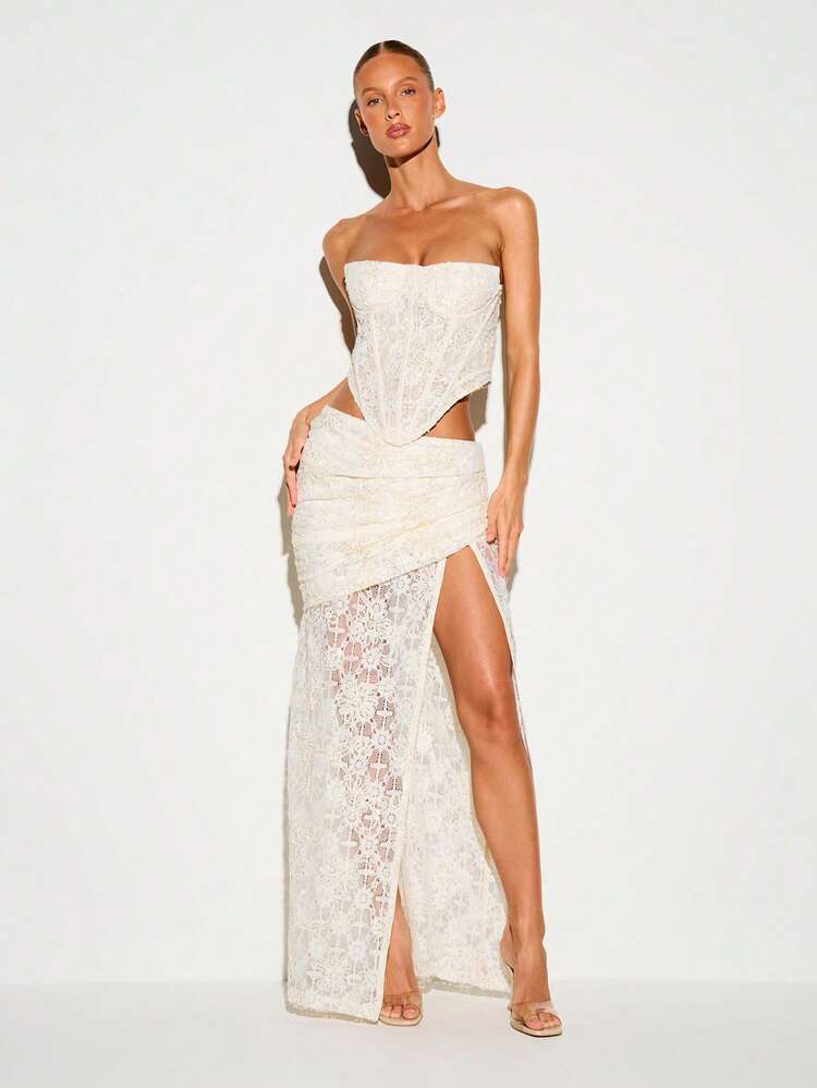 Strapless Lace Corset Crop Top With Boning