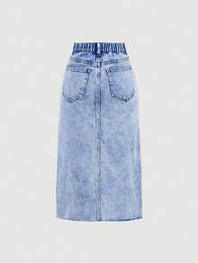 SHEIN Girlism Teen Girl Pocket Slit Hem Casual Denim Skirt - Light Wash - View 2