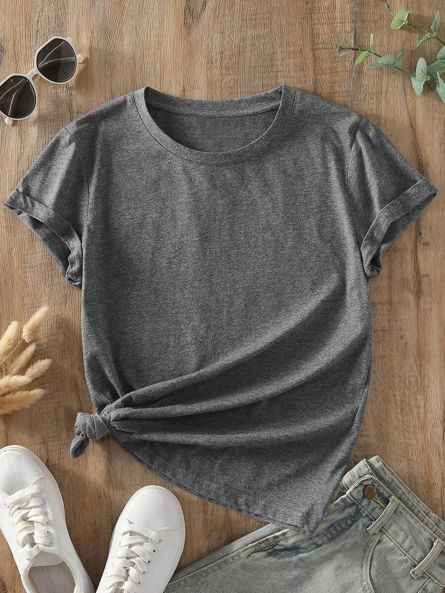 NostaNoir Women's Solid Color Simple Short-Sleeved T-Shirt - Dark Grey - View 1