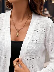 Editum Women Long Sleeve Cardigan Jacket, Casual For Everyday Wear In Fall/Winter - White - View 7
