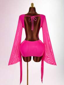 Amplova Gaun Mini Bodycon Pas Badan dengan Nuansa Bumi untuk Liburan Romantis - Hot Pink - View 2