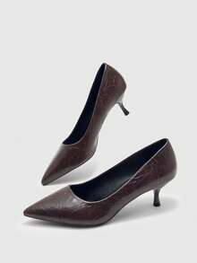 CUCCOO BIZCHIC Zapatos de tacón alto versátiles de punta fina para mujer para uso diario y para Navidad y primavera - Café marrón. - Ver 10
