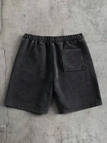 AXEPEAK 男士休閒度假寬鬆舒適印花帥氣百搭黑色短褲 - 黑色 - 查看 3