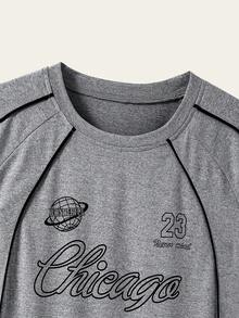 SHEIN 青少年男款圓領休閒字母印花T恤與運動長褲套裝 - 灰色 - 查看 3