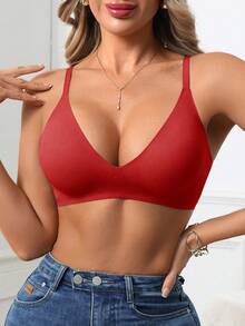 SHEIN 女用無縫果凍胸罩 - 紅色 - 查看 4